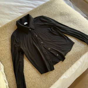 Aritzia Wilfred Cropped Jersey Button Down in Black (S)